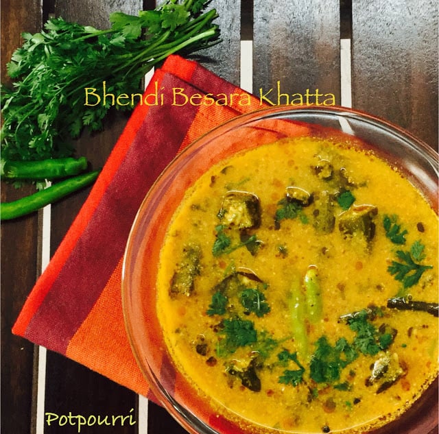 Okras in tomato mustard gravy …. Bhendi besara khatta