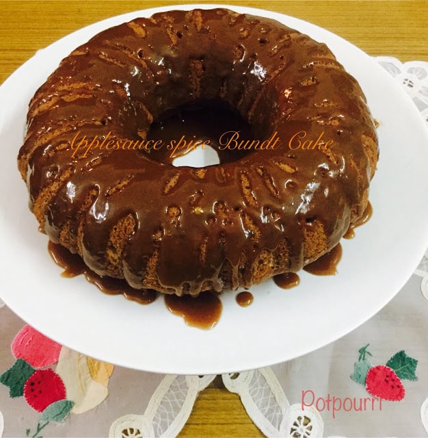 Applesauce spice bundt cake with a brown sugar glaze