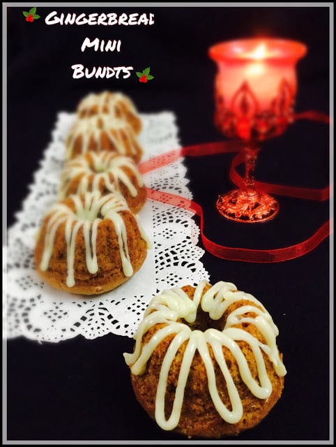 Gingerbread Mini bundts with a White chocolate ganache drizzle…for the holiday season