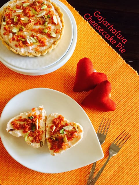 Valentine special…Gajar halwa cheesecake pie/ Indian style carrot pudding cheesecake pie