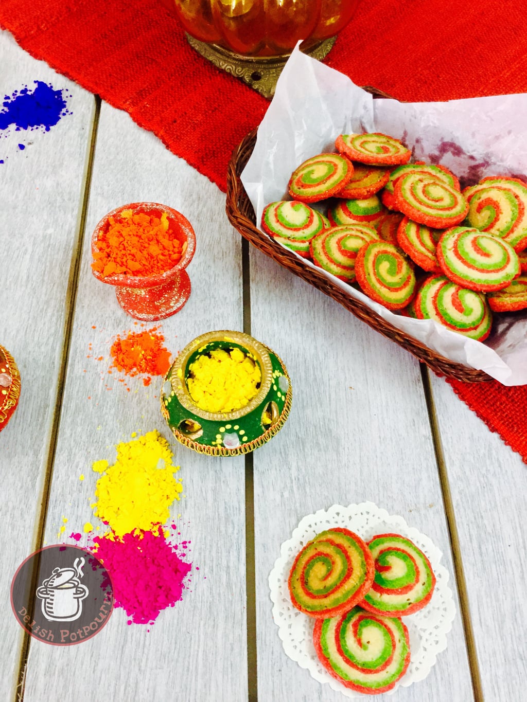 Colourful Swirl Mathri….colours of Holi