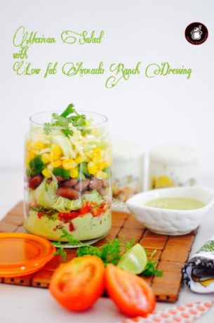 Mexican Salad in a Jar with a low fat Avocado Ranch Dressing