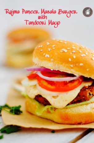 Spicy Kidney beans and Cottage Cheese Burgers / Rajma Paneer Masala Burgers with Tandoori Mayo