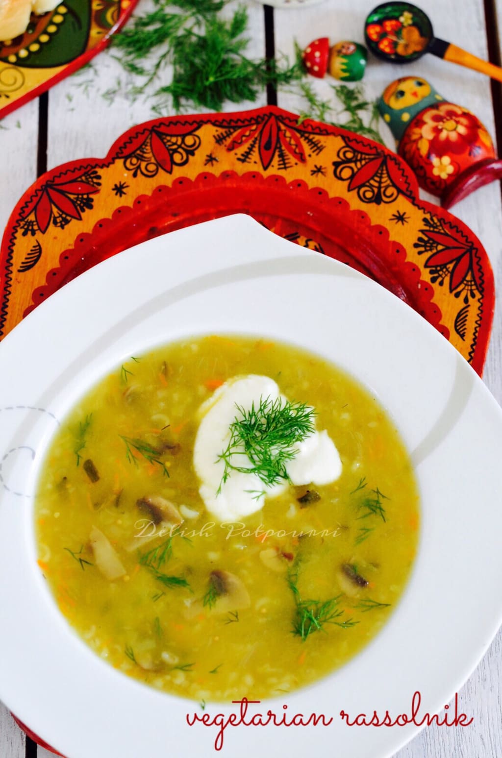 Gribi sa Rassolnik/ Vegetarian Russian Pickle Soup with Mushrooms