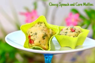 On the Go Cheesy Spinach and Corn Muffins with Olive oil