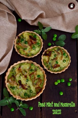 Peas, Mint and Mozarella Tarts with Caramelised Onions & a Whole Wheat Olive oil Crust