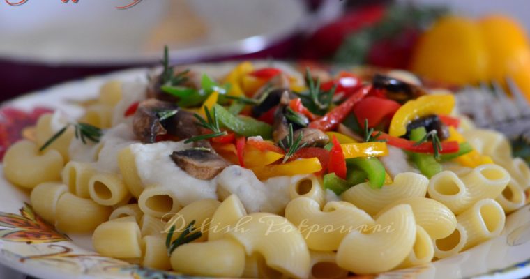 Pasta with  Rosemary flavoured Veggies and creamy Cauliflower Sauce